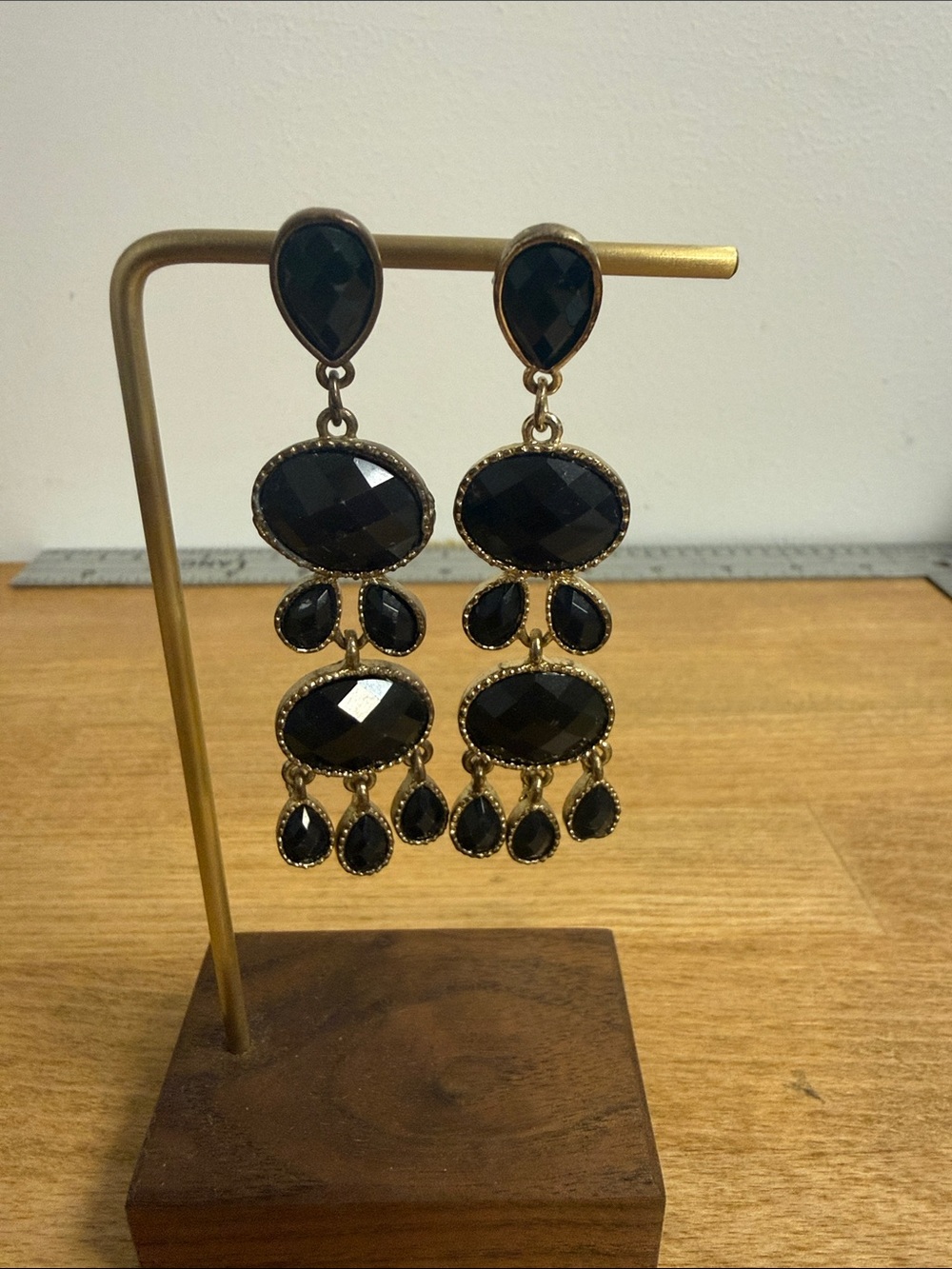 Chocolate brown faceted crystal chandelier tiered dangle earrings spooky fall